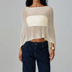 Women Sheer Poncho Top Knit Crochet See Through Shrug Y2K Irregular Mesh Shawl Beach Cover Up Lightweight Tops