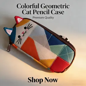 Fun Patchwork Cat Pencil Case, Perfect for Back-To-School Season, Reusable School Supplies Organizer, Ideal Gift for Kids & Students