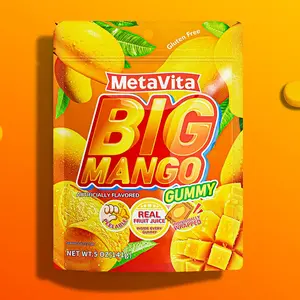 Peelable Natural Mango Flavored Gummy Candy Snack Vegan Super Juicy Soft & Chewy Gummi Candy Individually Wrapped Resealable 5oz Per Bag
