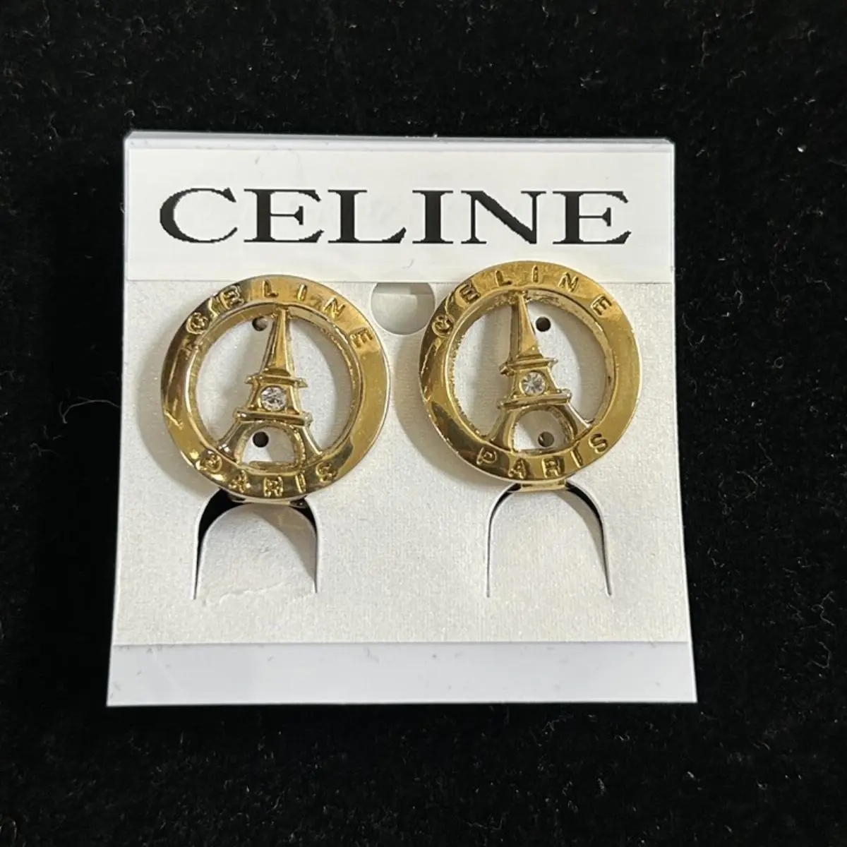 Pre-owned Celine As Shown Shoulder Bags Vintage Eiffel Tower Circle Logo Rhinestone Clip on Earrings 10262734