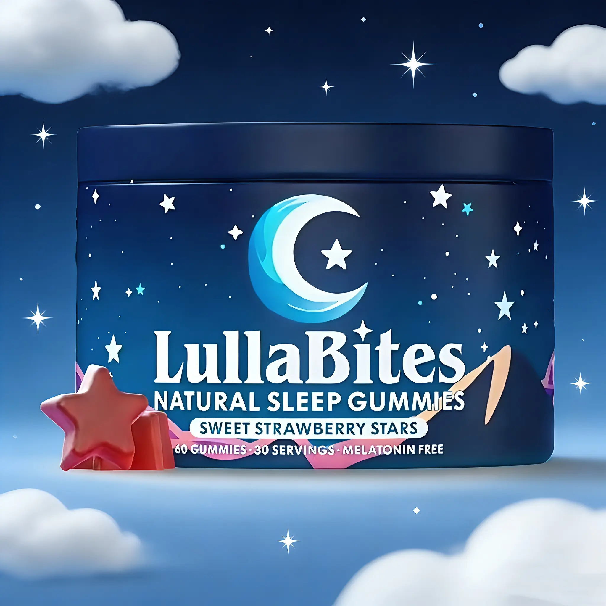 LullaBites Natural Sleep Gummies - 30 Servings-Sweet Strawberry Stars (Melatonin Free)
