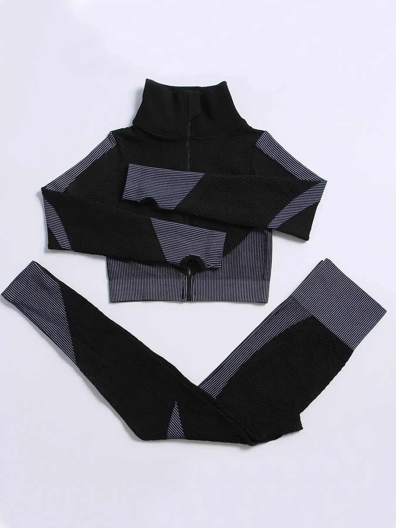 Two-Piece Set Women's Tracksuit Set, Sporty Breathable Quick Drying Seamless Workout Set, Long Sleeve Zip Up Crop Jacket & High Waist Leggings, Ladies Sportswear for Indoor Outdoor Wear