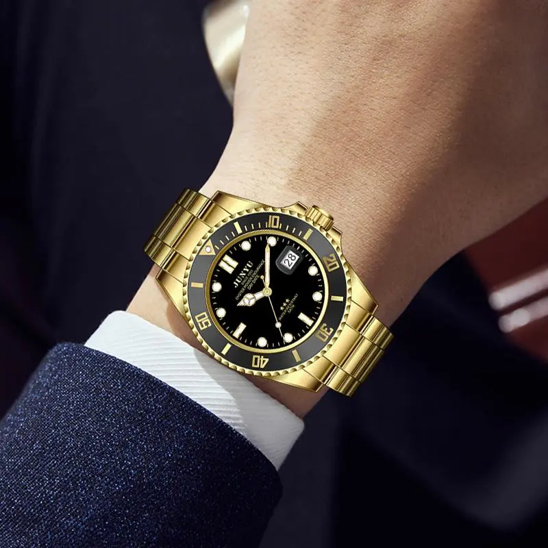 Junyu Men's Business Stylish Quartz Watch - Luminous Dial & Hands, Date Display, Stainless Steel Bracelet, Water Resistant, Ideal Birthday Gift for Men, Suitable for Daily Wear & Parties analog timepiece gold-tone case piece professional busy genuine