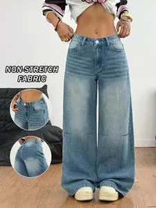 Nvfelix Women's Straight Leg Loose Denim Jeans, Mid-Waist Wide-Leg Boyfriend Pants, Breathable Comfort, Fleece Lined, Valentine's Day Gift