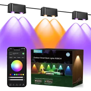 BrizLabs Smart Deck Lights, 6 Lamps RGBCW Outdoor Fence Lights Work with Alexa & Google Home, IP65 LED Patio Deck Lighting APP Controlled, Purple Orange Fence Lighting Music Sync for Patio Yard Garden