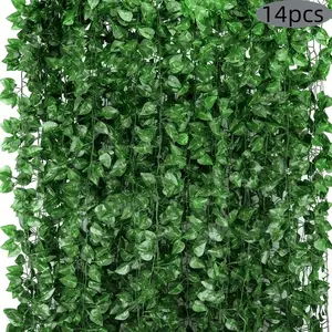 14pcs Artificial Ivy Garland, Room & Bedroom Wall Decor, Jungle Theme Party & Wedding Decoration, Leaves for Dining Area & Hotel Balcony, Fake Indoor Plants, Home Decoration