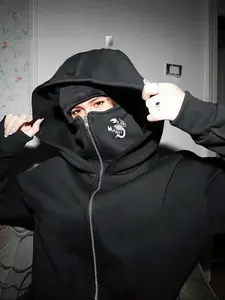 Girls' double-layer hat zipper pocket Loose hoodie, masked autumn and winter top, combining comfort and fashion, easy to match with any outfit, suitable for daily or sports wear