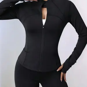 Zip-Up Long-Sleeve Sports Jacket for Plus-Size Women, Slim Fit, Thumbhole Cuffs, Gym/Yoga/Running Outerwear