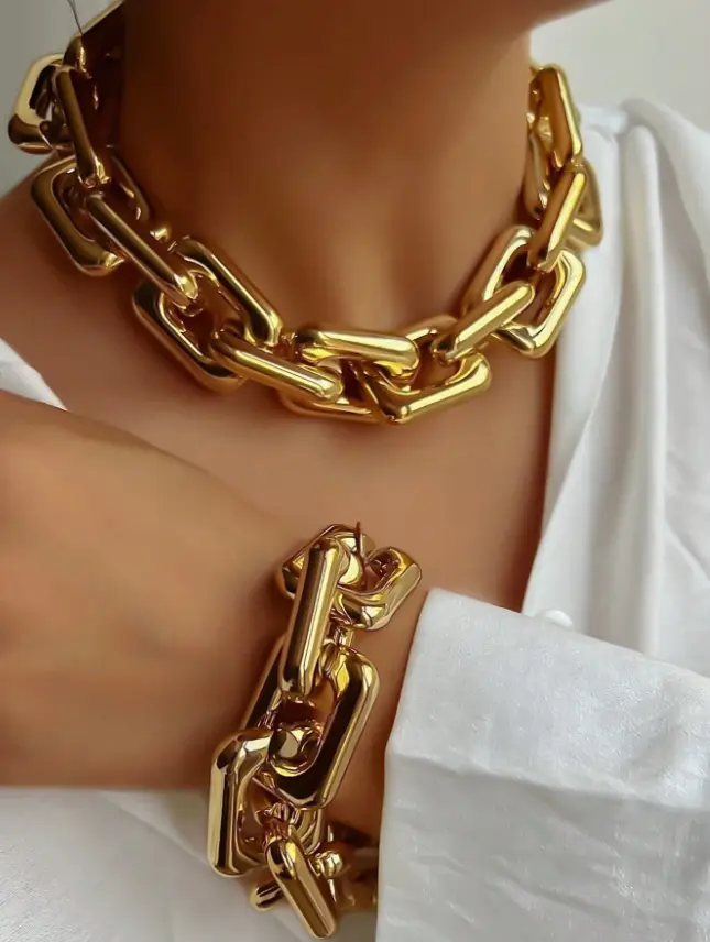 Women’s Retro Link Necklace & Bracelet Set – Elegant Jewelry Set