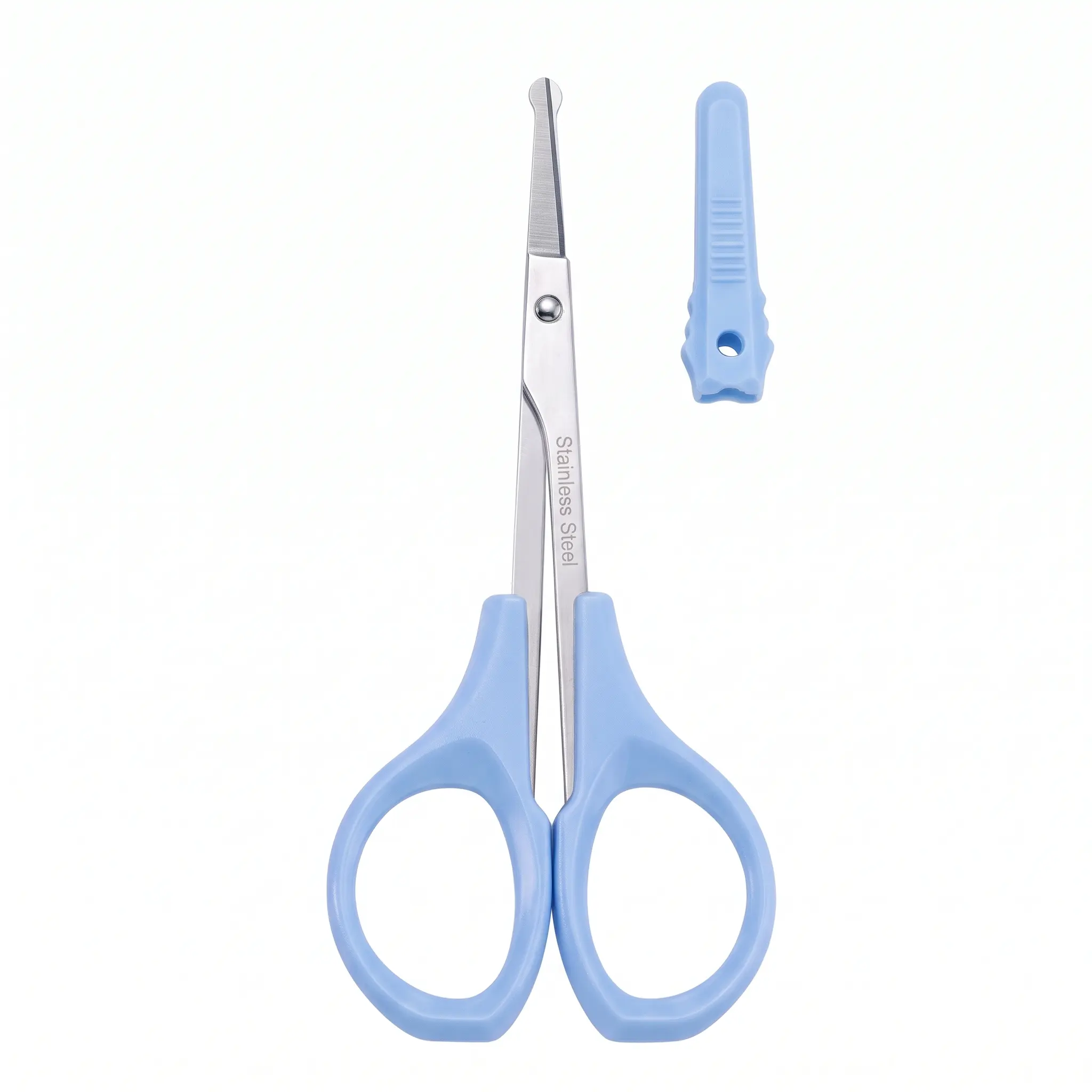 2 Pcs Rounded-Tip Safety Scissors for Eyebrow, Lash & Facial Hair Trimming, Stainless Steel with Cover