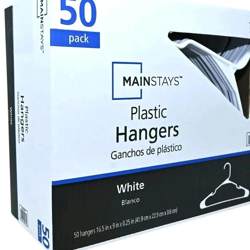 Mainstays Plastic Clothes Hangers, White, 50-Count, Lightweight & Durable for Everyday Use