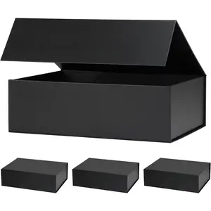 4 Pack Black  Boxes 11x8x3.5 Inches,  Box with  for Groomsmen Bridesmaid Proposal Wedding Graduation Mother's Day, Collapsible Box Bulk