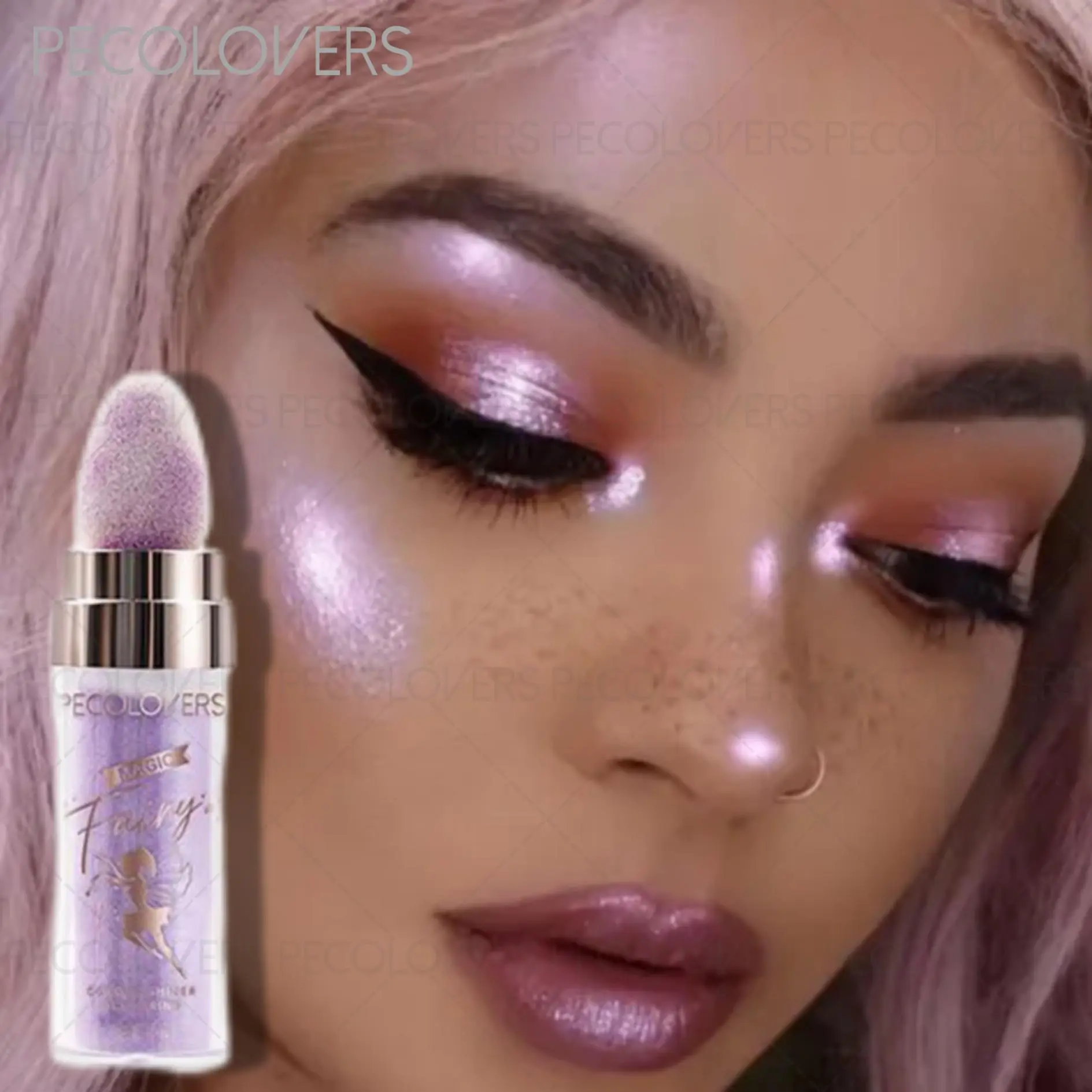 Sparkle Glowy Highlighter Powder, Makeup Highlighter, Long Lasting, Sponge Applicator, Waterproof High Gloss Highlighter, Everyday Use, Body Shimmer, All Day Illuminator