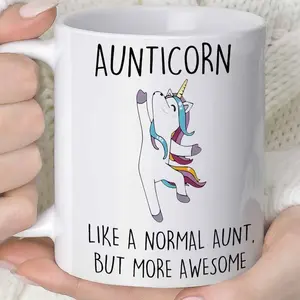 1pc Novelty Aunticorn Unicorn Mug, 11oz Ceramic Coffee Cup, Aunticorn Like a Normal Aunt, But More Awesome Design, Fun Gift for Halloween Christmas Easter, Unicorn Coffee Mug, Holiday Drinkware, Playful Text Design, Reusable Drinkware, Quirky Drinkware