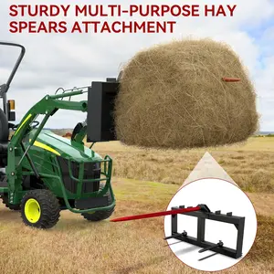 YITAMOTOR 49" Hay Spear Attachment, 3000lbs Capacity Quick Attach for Bobcat Tractors & Skid Steer Loader with 1pc 49" Red Hay Spear & 2pcs 17" Black Stabilizer Spears Spike Fork Tine