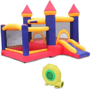 Inflatable Bounce House with Air Blower for Kids, Outdoor & Indoor Bouncy Castle W/Jumping Area, Slide, Basketball Hoop, Carrying Bag for Park, Lawn (118.11" L x 108.27" W x 82.68" H)