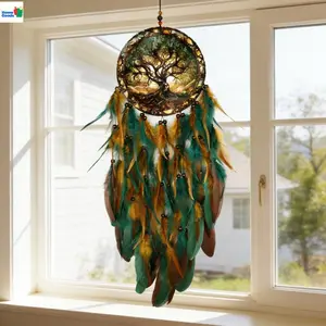 Acrylic Tree of Life Garden Dream Catcher Feather Wind Chime - Design Home Decor, Hanging Decor, Contemporary Mobile for Garden & Home, Versatile Wind Chime Decoration, Ideal Holiday Gift