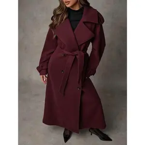 Women’s Elegant Long Coat – Winter trench coat with button front closure; structured formal and everyday outerwear; chic cold-weather jacket for office, parties, and casual outfits; fall/winter clothing; party attire; sophisticated design; durable fabric.
