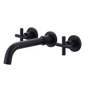 Matte Black Bathroom Faucet, WOWOW 2 Handle Wall Mount Bathroom Faucet and Rough-in Valve Included, Vessel Sink Faucet Wall Mounted