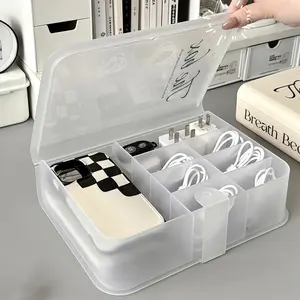 Wire Organizer Box - Desktop Storage Organizer, Suitable for Mobile Phone Chargers, Plugs, and Data Cables - Sturdy ABS Material with Covered Wire Protection Cover