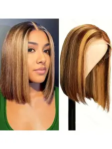 Women's Highlights Short Straight Bobo Hair Wig, Synthetic Wigs, High-Temperature Fiber, Perfect Gift for Holidays, Party Use, Multi-Scene Application
