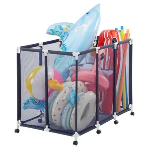 VEVOR Pool Storage Bin, 48 x 33 x 39 in, Rolling Pool Float Storage Organizer with Casters, Durable Plastic Frame, Poolside Toys Noodles Holder, Breathable Mesh Basket for Swimming Pools