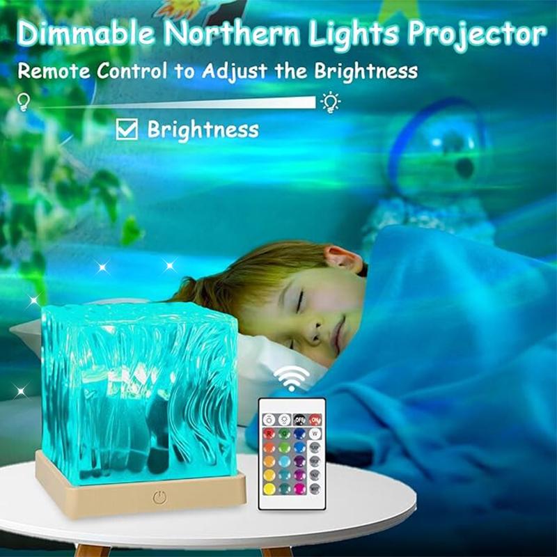 【RGB 16 Color Gradient Water Wave Projection Light with Remote Control】Rotating Water Wave Effect Night Light, USB Charging - Suitable for Office, Bar, and Restaurant Game Room Bedroom Party Atmospheres Light