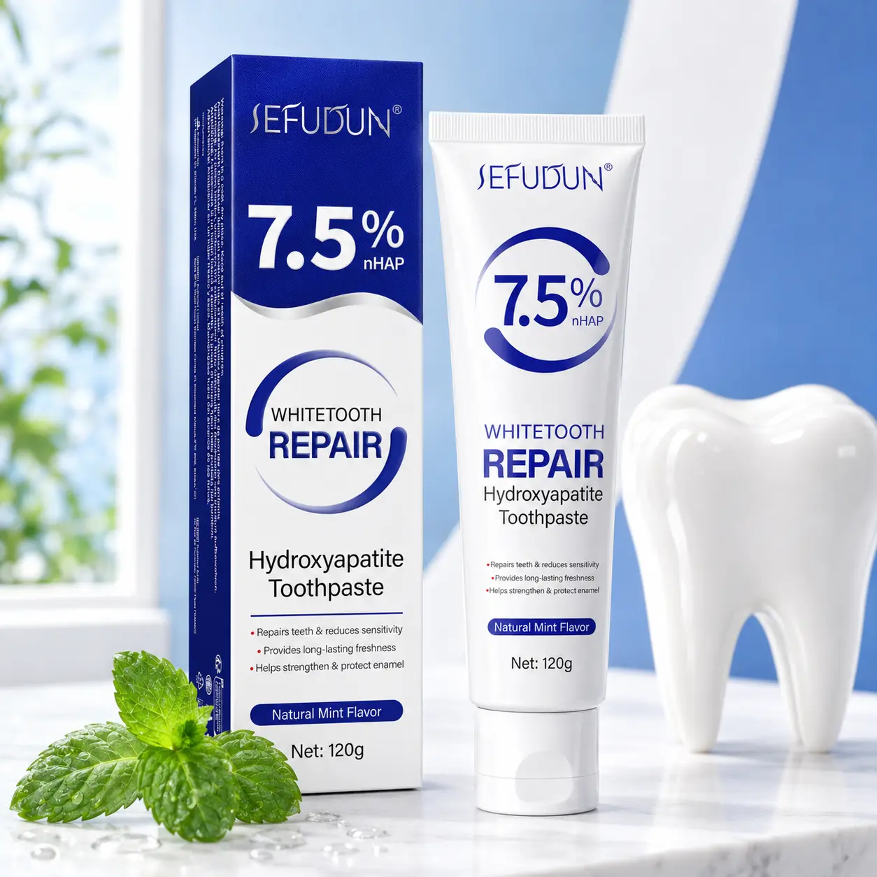 Gentle Remineralizing Toothpaste with 7.5% Nano Hydroxyapatite, Fluoride-Free Enamel Care for Sensitive Teeth & Gums, Mild Mint, 120g
