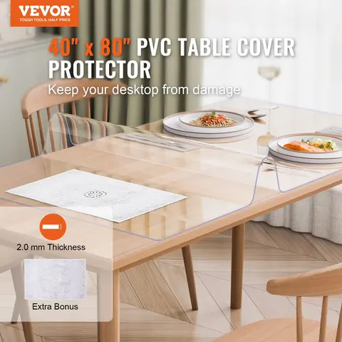 【Fallpicks】VEVOR 2 mm Thick Transparent Scratch-proof PVC Table Cover, 36 x 60-in Waterproof Table Cloth, Heat Resistant Up to 80°C, Spill-resistant, Marble & Steel Safe, Easy to Clean for Indoors Office Dresser Protection