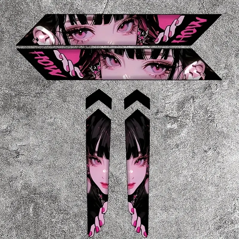 Motorcycle Anime Eye Sticker Decal, Motorcycle Decoration, 4-Piece Set for JDM Style Motorbikes and Mountain Bikes. Stickers Perfect for Decorating Forks and Frame Parts, Ideal for Cycling and DIY Enthusiasts