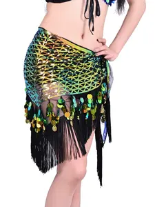 Women’s Triangle Belly Dance Sparkle Sequin Hip Scarf Skirt with Tasses, Indian Carnival Performance for Nightclub and Dancing Costume, Womenswear