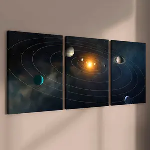 3 Counts Wooden Framed Canvas, Solar System Planet Orbit Images, Exquisite Poster, Perfect Living Room Decoration, Modern Art, Fashion Family Poster, Wall Art Decoration, Waterproof Art
