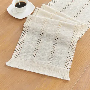Cream Table Runner Beige Cream Boho Table with Tassels Neutral Fall Table Runner Rustic Farmhouse Table for Bohemian Dining Bedroom 12x71 Inches