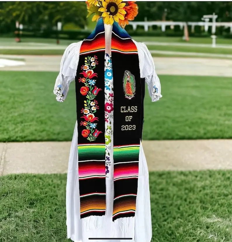 Floral Embroidered Personalized Mexican Graduation Stole