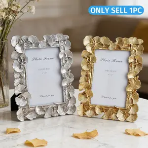 European Vintage Resin Ginkgo Leaf Frame, Modern Luxury Photo Display, Home Decor for Bedroom, Living Room, Office, Wedding Gift, Picture Frame