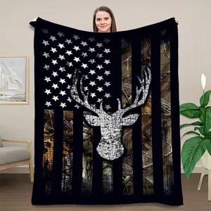 American Flag Deer Blanket Fleece Throw Blanket NapBlanket Sofa Bed Sofa Warm Cozy Soft Furry Blanket GiftHome Comfort Lightweight Blanket Sofa Bed Cover TravelCamping Living Room Office Chair Bed Fleece Blanket