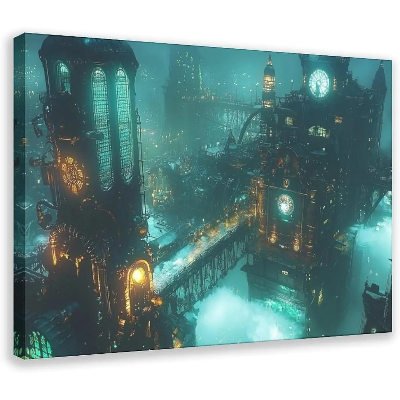 Steampunk Fantasy City Wall Art – Victorian Clockwork Skyline & Magical Airships – Industrial Sci-Fi Poster Poster Print Decorative Painting Canvas Wall Art Living Room Posters Bedroom Painting