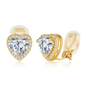 Clip On Earrings for Women 14K Gold Plated Non Pierced Ears Clip Earrings Cubic Zirconia Clip On Stud Earrings  Heart Square Crystal Earring Studs Earring Hypoallergenic  Earrings Jewelry