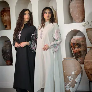 Jamila Halal Eid Jalabiya - Elegant Long Sleeve Abaya with Embroidered Details for Women