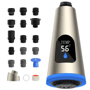 Hibbent 4-Function LED Temperature Display Sensor Kitchen Faucet Head Replacement, Faucet Attachment with 15-Piece Adapter Set, Brushed Nickel