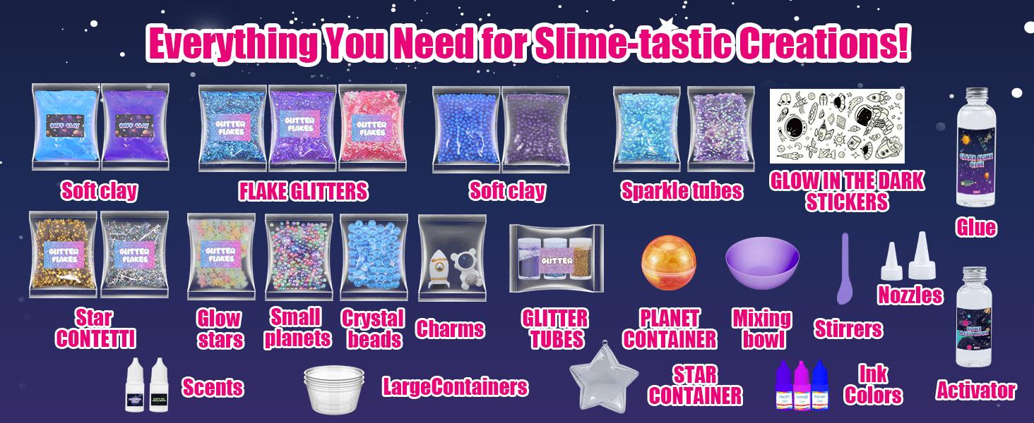 Funewest Slime Kit for Kids, Mini Galaxy Ball Slime Making Kit with Glow in The Dark Stickers, Glitter, Beads & Charms – Creative DIY Craft Kit & Stress Relief Sensory Toy Gifts for Girls Ages 6-12 Funewest Slime Kit for Kids, Mini Galaxy Ball Slime Making Kit with Glow in The Dark Stickers, Glitter, Beads & Charms – Creative DIY Craft Kit & Stress Relief Sensory Toy Gifts for Girls Ages 6-12