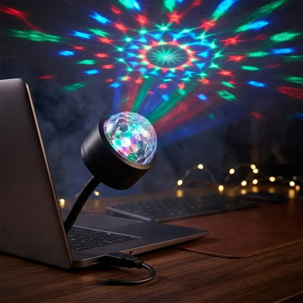 USB Sound-Activated Color-Changing Disco Ball Light, Party Atmosphere Projector for Home Bar Stage, Colorful Rotating Light Show, Music Sync Dynamic Lighting, Portable USB-Powered Indoor Decor for Holiday Parties, Entertainment Venue & Family Gatherings
