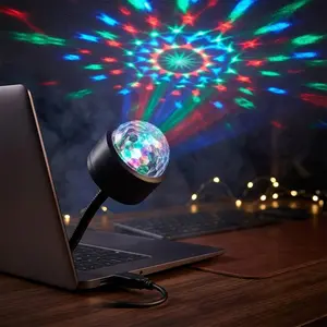USB Sound-Activated Color-Changing Disco Ball Light, Party Atmosphere Projector for Home Bar Stage, Colorful Rotating Light Show, Music Sync Dynamic Lighting, Portable USB-Powered Indoor Decor for Holiday Parties, Entertainment Venue & Family Gatherings