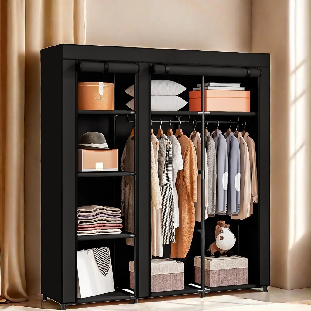 51-Inch Rectangle Portable Closet Armoire - Non-Woven Fabric Storage Rack with Hangable Design, Folding Organizer for Bedroom Home Use, Small Room Ideas Setup Inspo, Assembly Required