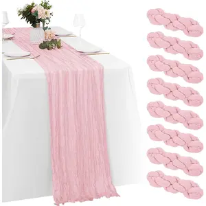 8 Pack Light Pink Cheesecloth Table 20x120 Inch Gauze Cheese Cloth 10FT Pink Rustic Sheer Runner for Wedding Birthday Baby Shower Table