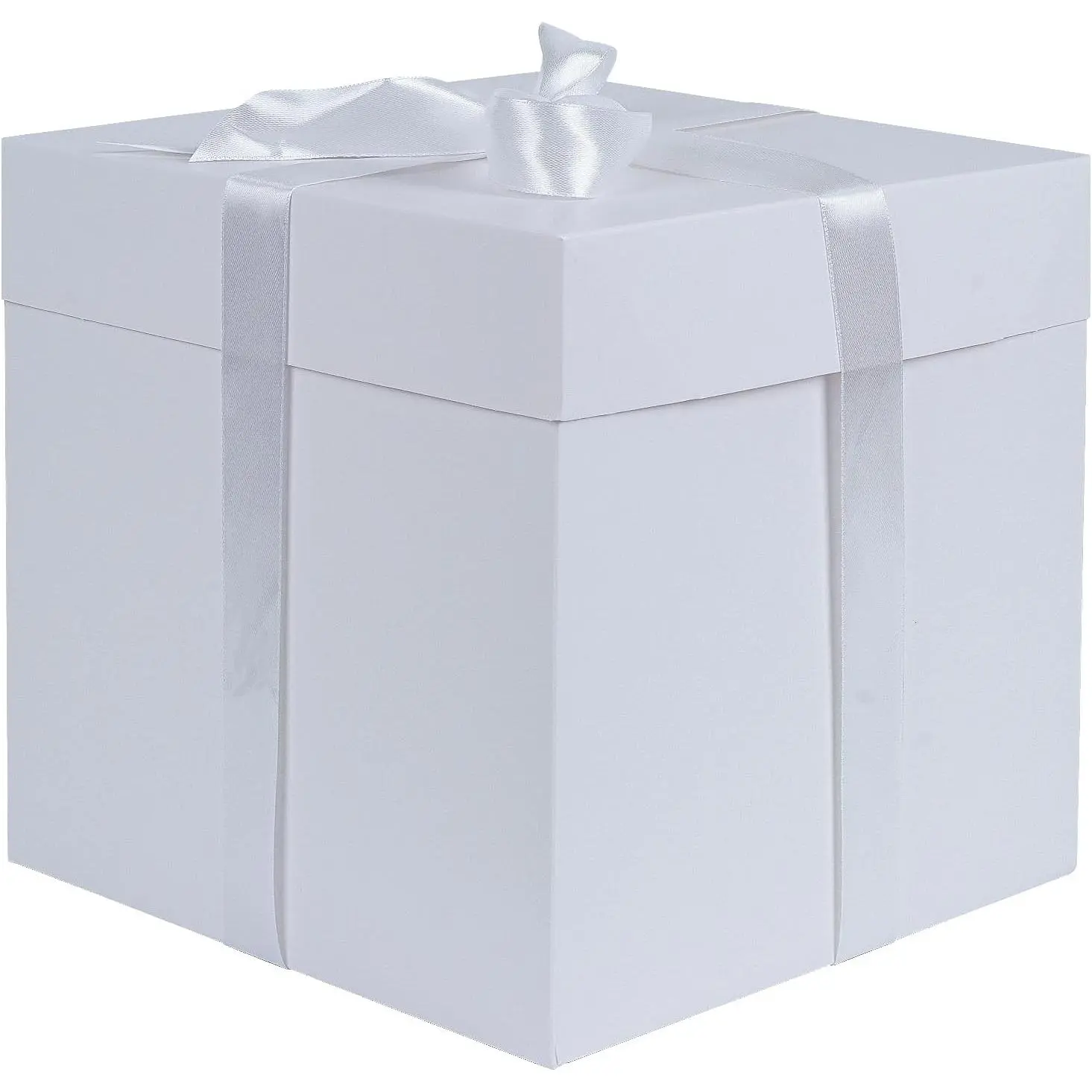 Medium  Box with Lids, Ribbon and Paper Filler, for Birthdays, Mother's Day, Bridal Showers, Weddings,  Showers - Collapsible, 8.7", 1 Pack, White