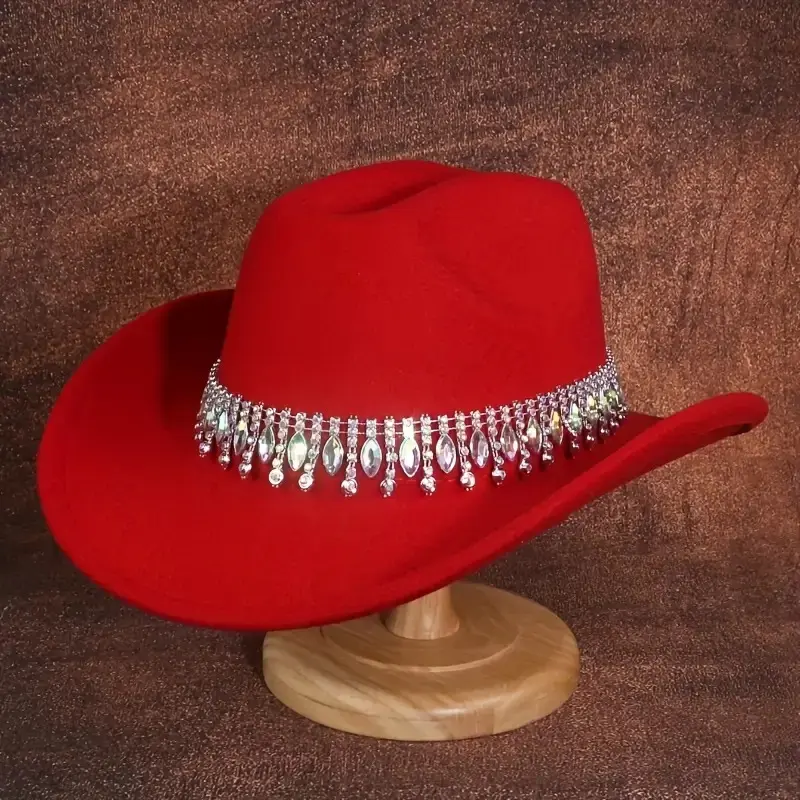 Women's Shiny Rhinestone Cowboy Hat- Lightweight Teardrop Design with Adjustable Drawstring)- Suitable for Weddings, Parties, Outdoor Adventures, and Thanksgiving, Cowboy Accessories, Wedding Headpieces, Rhinestone Embellishments, Cowboy Hat Women