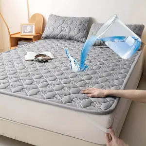 Three-piece set combination] Padded waterproof mattress protective cover, non-slip mattress cover + 2 pillowcases, multi-color optional, thin styles are universal in all seasons