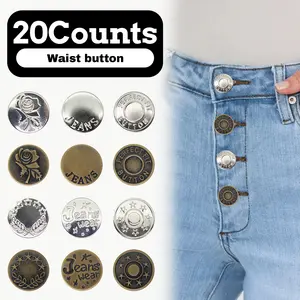 20 Counts Metal Jeans Buttons with Screwdrivers Included Wide Range of Styles