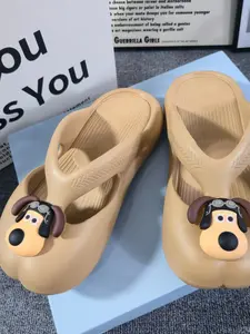 Summer Cute Cartoon Dog Sandals, Soft Elastic Slip-On Slippers, Non-Slip One-Piece Design, Indoor Outdoor Use, Comfortable Hollow Out Shoes